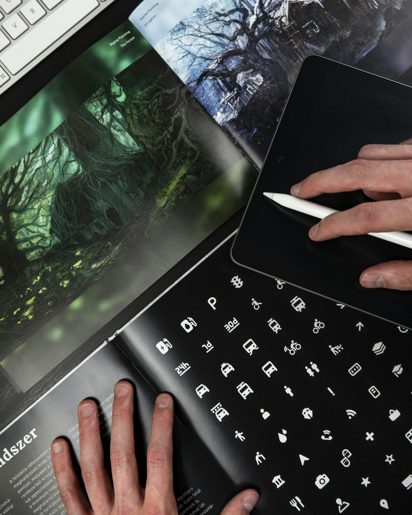 A considered mobile technology desk setup